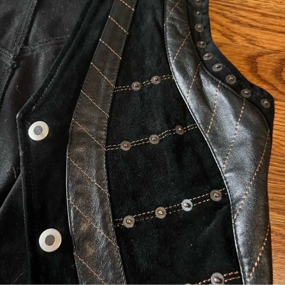Cache Vintage 90’s Leather & Denim Vest Bronze St… - image 4
