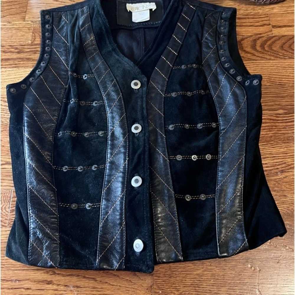 Cache Vintage 90’s Leather & Denim Vest Bronze St… - image 6