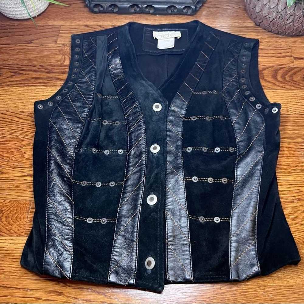 Cache Vintage 90’s Leather & Denim Vest Bronze St… - image 7