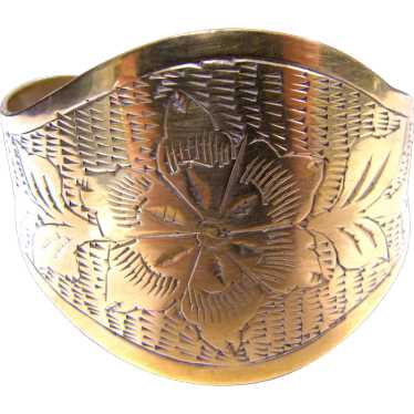 Ornate Vintage Hand Engraved Solid Brass Cuff