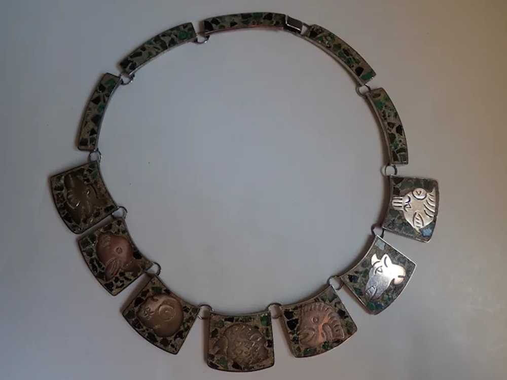 *Vintage Mexico Taxco Sterling Zodiac Pannel Neck… - image 4