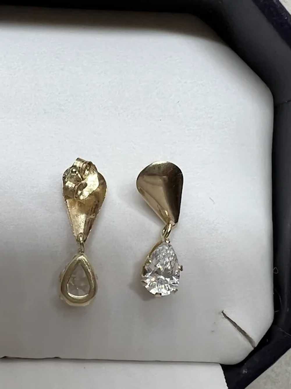 Vintage 14k Yellow Gold Pearl Cut CZ Drop Earring… - image 10