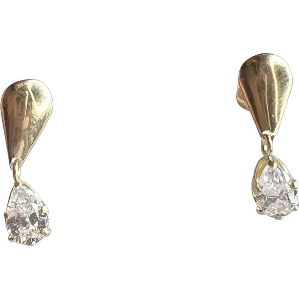 Vintage 14k Yellow Gold Pearl Cut CZ Drop Earring… - image 1