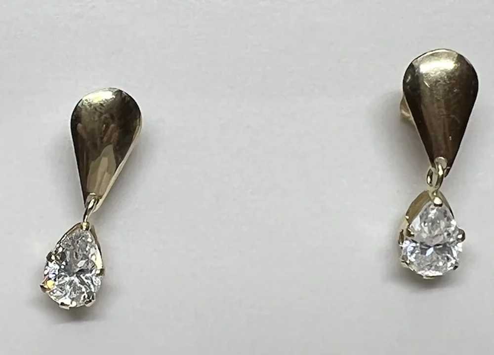 Vintage 14k Yellow Gold Pearl Cut CZ Drop Earring… - image 2