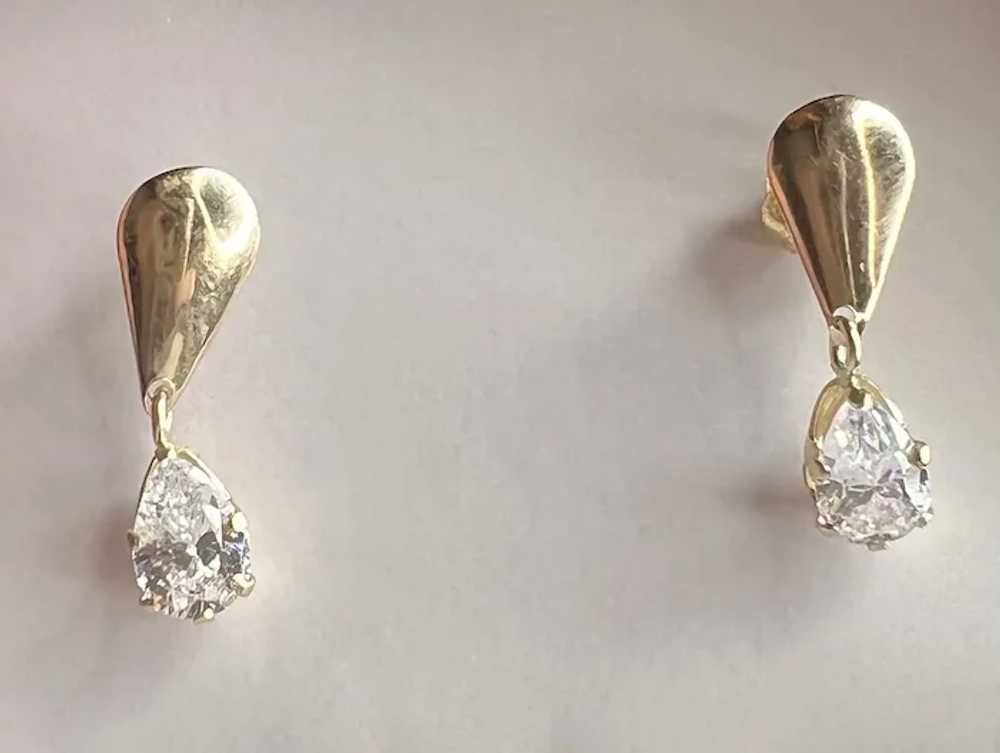 Vintage 14k Yellow Gold Pearl Cut CZ Drop Earring… - image 3
