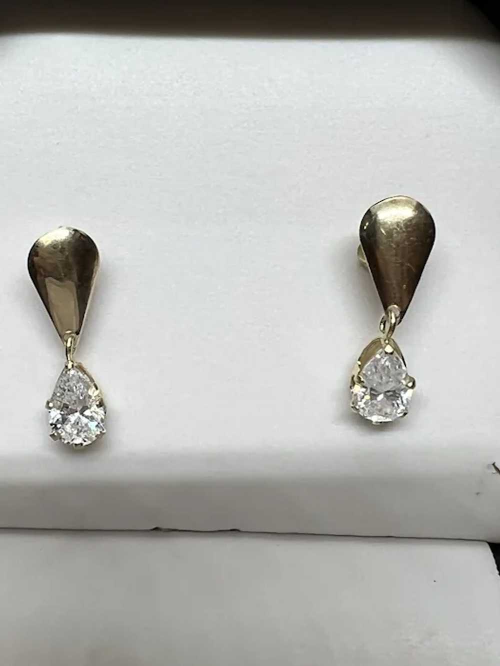 Vintage 14k Yellow Gold Pearl Cut CZ Drop Earring… - image 4