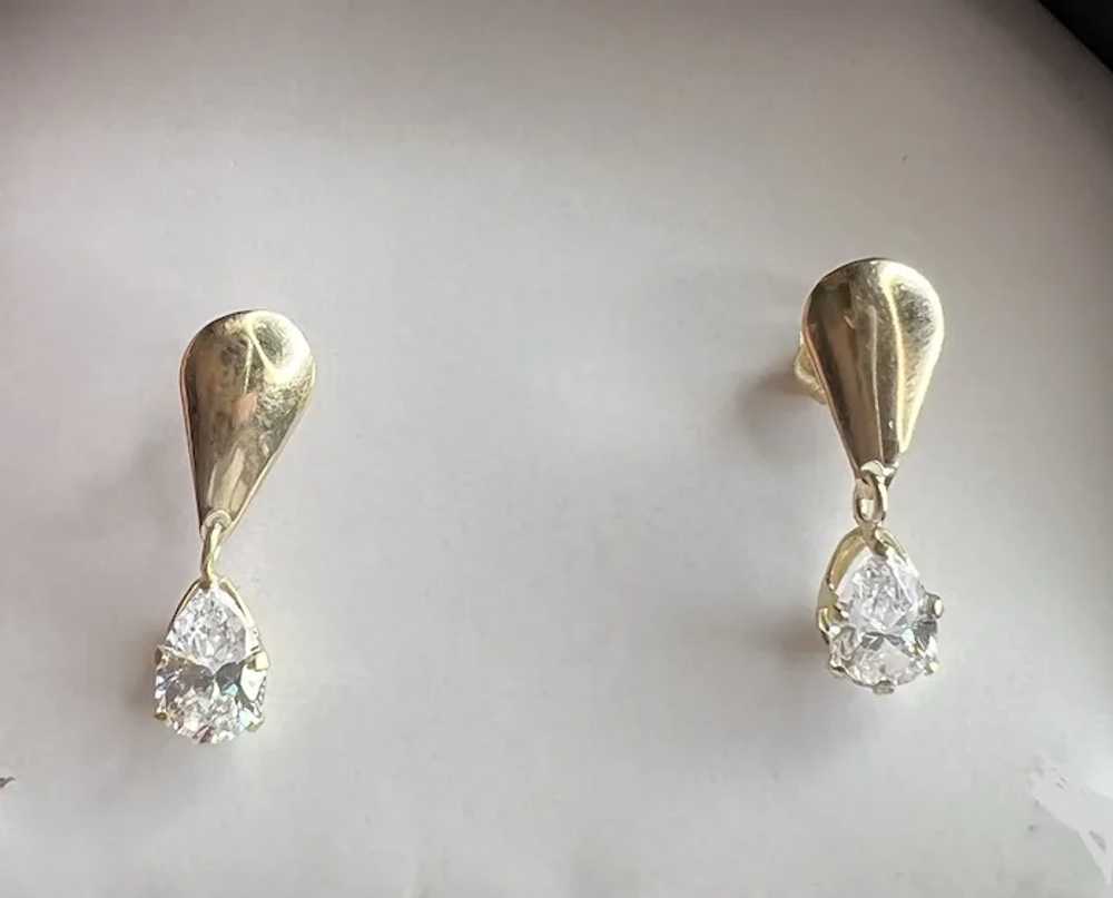 Vintage 14k Yellow Gold Pearl Cut CZ Drop Earring… - image 5