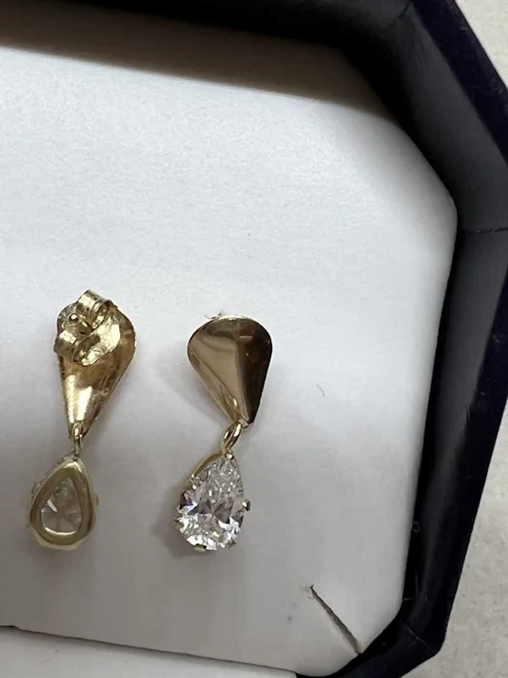Vintage 14k Yellow Gold Pearl Cut CZ Drop Earring… - image 6