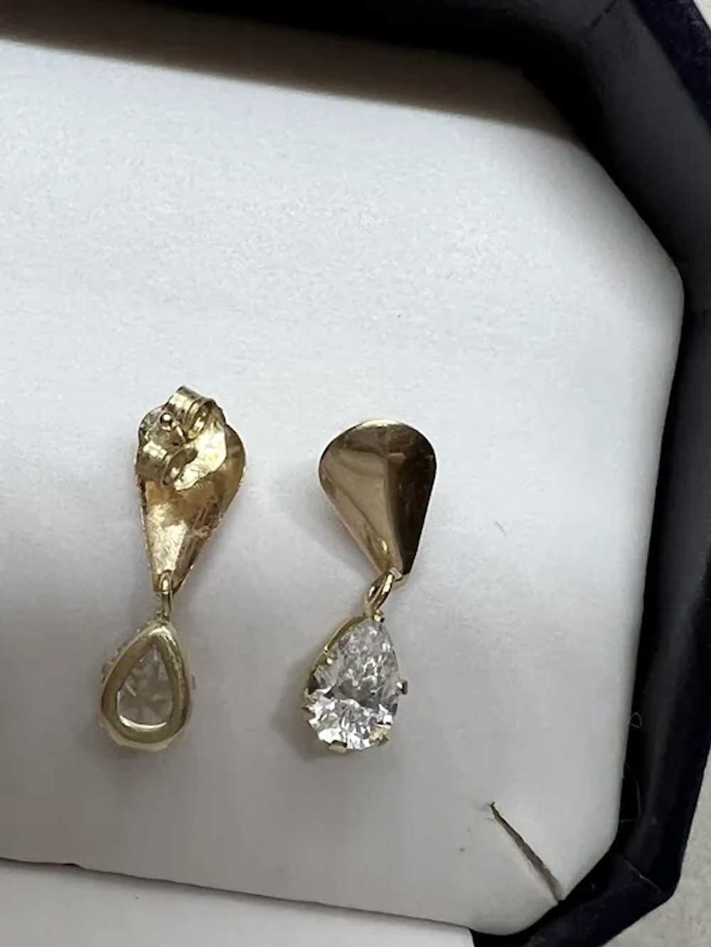 Vintage 14k Yellow Gold Pearl Cut CZ Drop Earring… - image 7