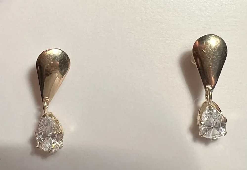 Vintage 14k Yellow Gold Pearl Cut CZ Drop Earring… - image 8