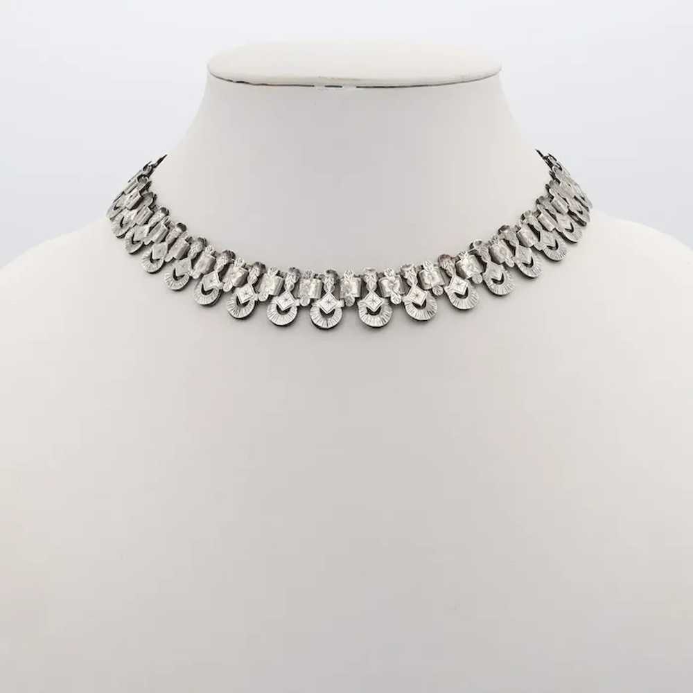 Antique Victorian Etched Silver Bib Necklace 18 I… - image 3