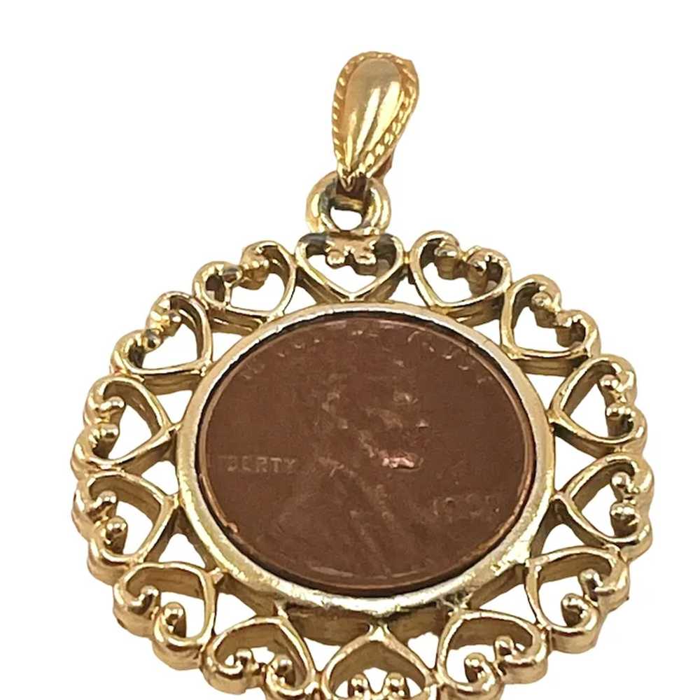 1965 Penny Pendant Mid Century Gold Plate and Cop… - image 2