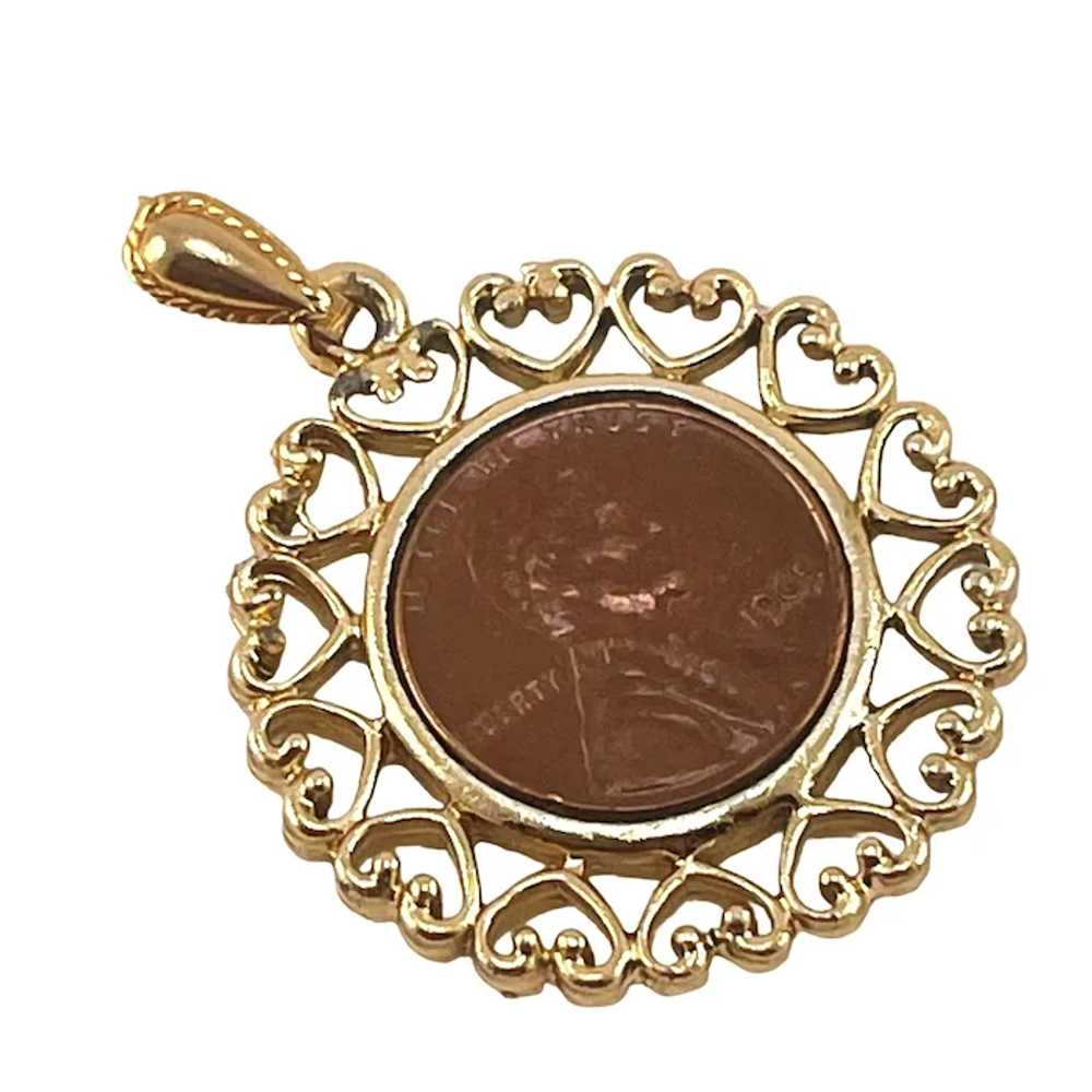 1965 Penny Pendant Mid Century Gold Plate and Cop… - image 3
