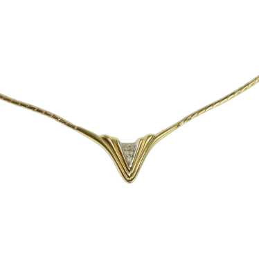 14K Vintage Diamond Chevron Square Chain Necklace… - image 1