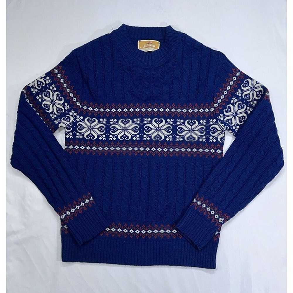 Jantzen Wool Patterned Cable Knit Sweater M Mens … - image 3