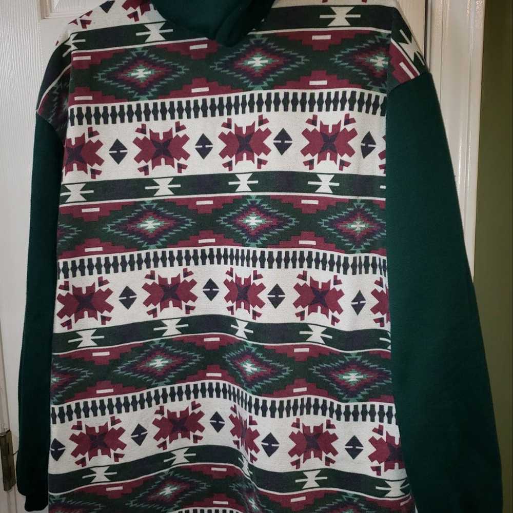 Vintage Aztec sweater shirt with hood - image 2