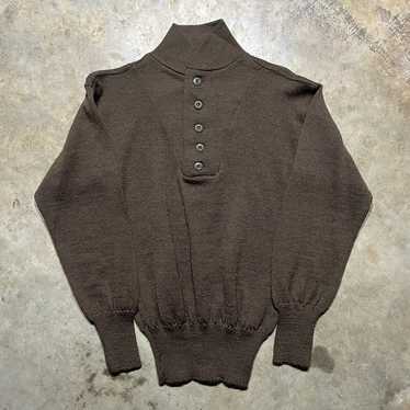 Vintage 80s Military Green Wool Henley Sweater - image 1