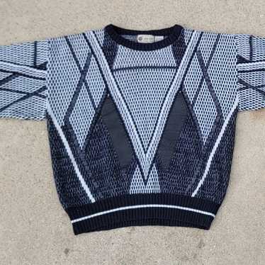 Vtg 80s One Shot Sweater With Leather Accents Hip 