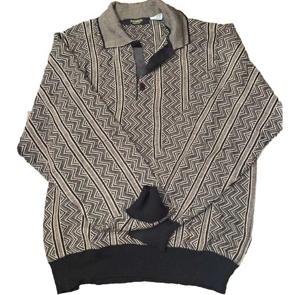 Vintage Bachrach sweater tan and black, collared … - image 1