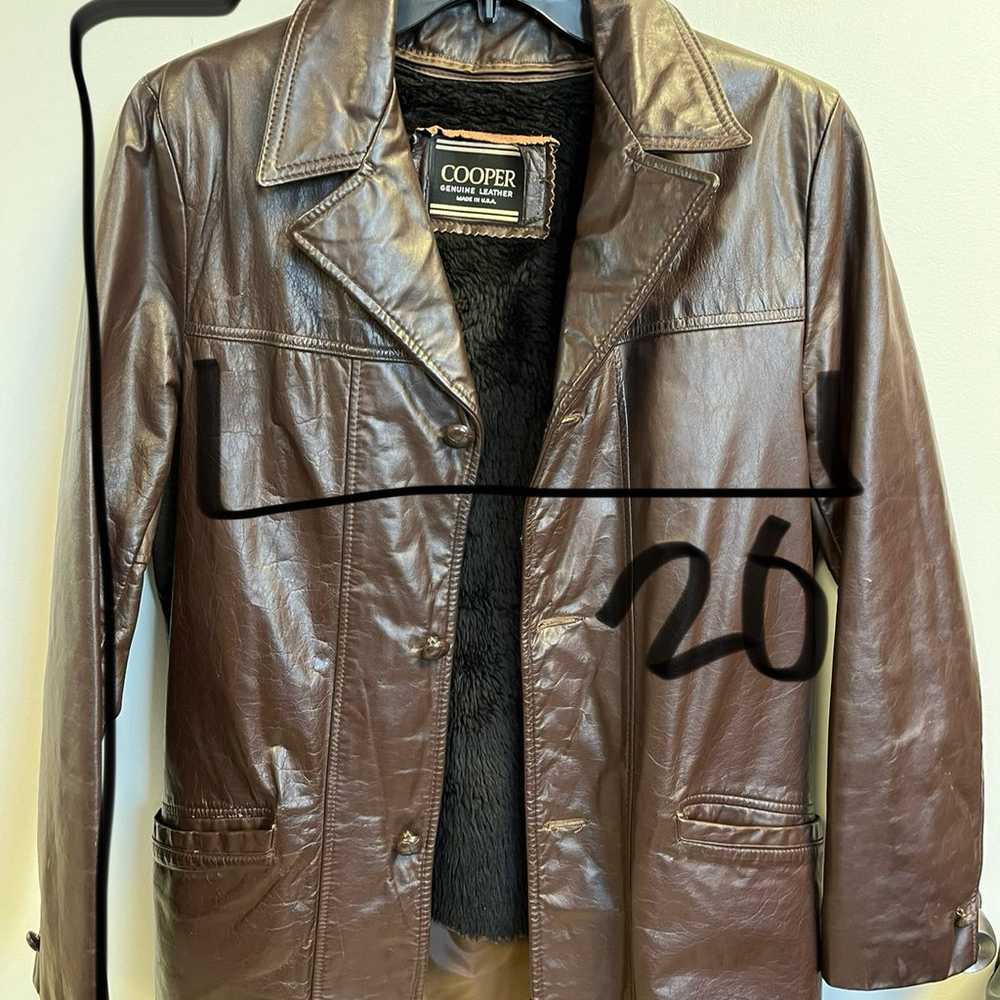 Cooper Vintage Brown Leather Button Up Jacket Fle… - image 4