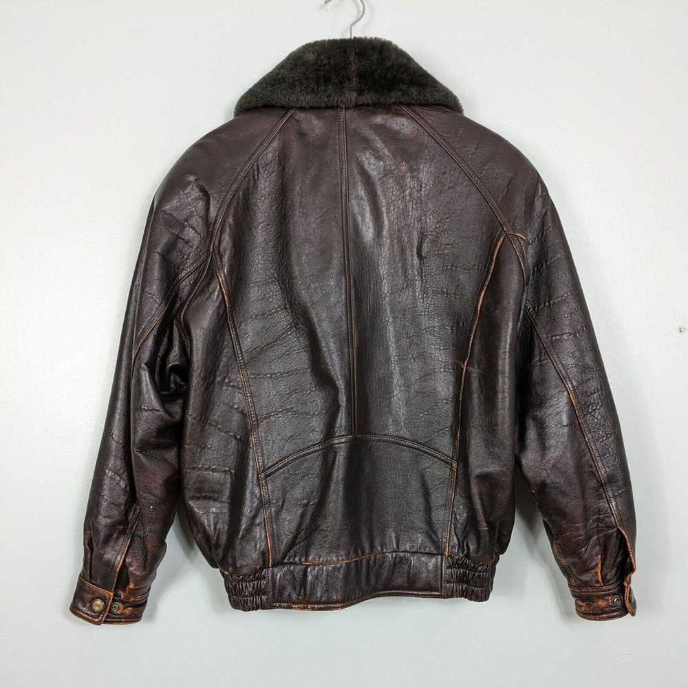 Vintage Leather Jacket Bomber Aviator Fur Shearli… - image 2