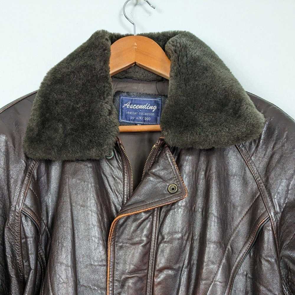 Vintage Leather Jacket Bomber Aviator Fur Shearli… - image 3