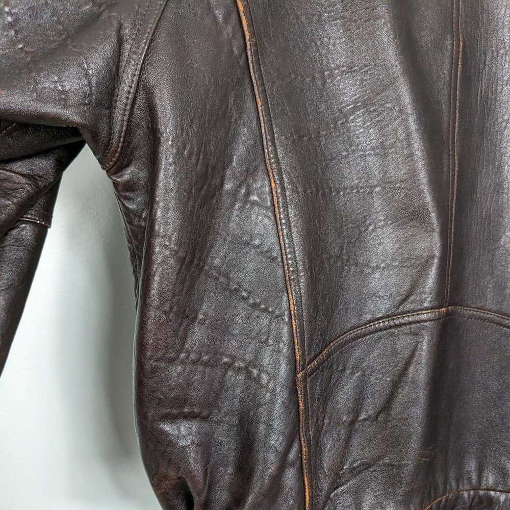Vintage Leather Jacket Bomber Aviator Fur Shearli… - image 5