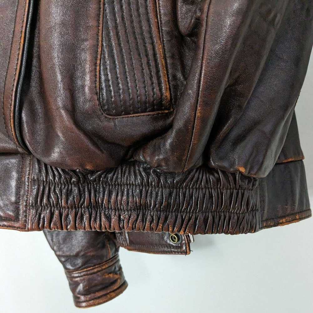 Vintage Leather Jacket Bomber Aviator Fur Shearli… - image 7