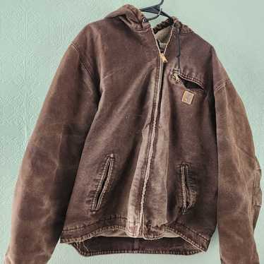 Brown well worn Distressed carhartt coat with she… - image 1