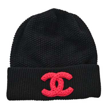 CHANEL Cashmere CC Beanie Hat Black Pink - image 1