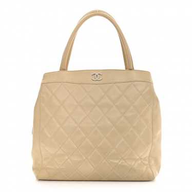 CHANEL Lambskin Quilted CC Tote Beige - image 1
