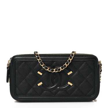 CHANEL Caviar Quilted CC Filigree Clutch With Chai