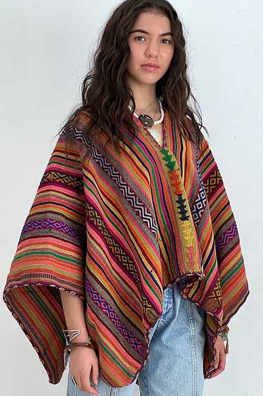 Vintage Hand Woven Wool Poncho Selected by Anna Co