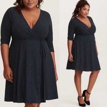 Torrid | Teal Ribbed Knit Faux Wrap Dress