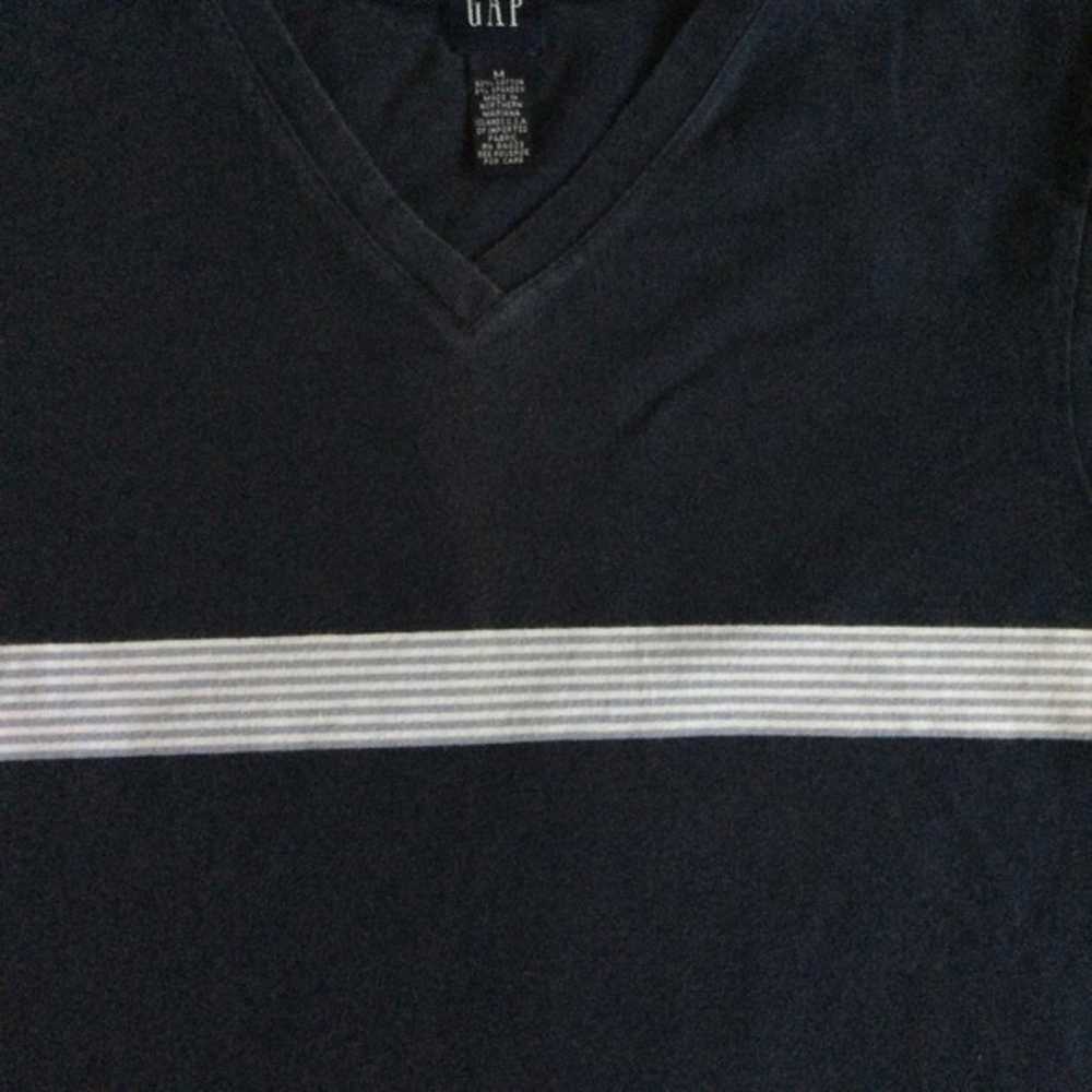 Vintage 90s GAP Striped V-Neck Tee Navy Blue Shor… - image 2