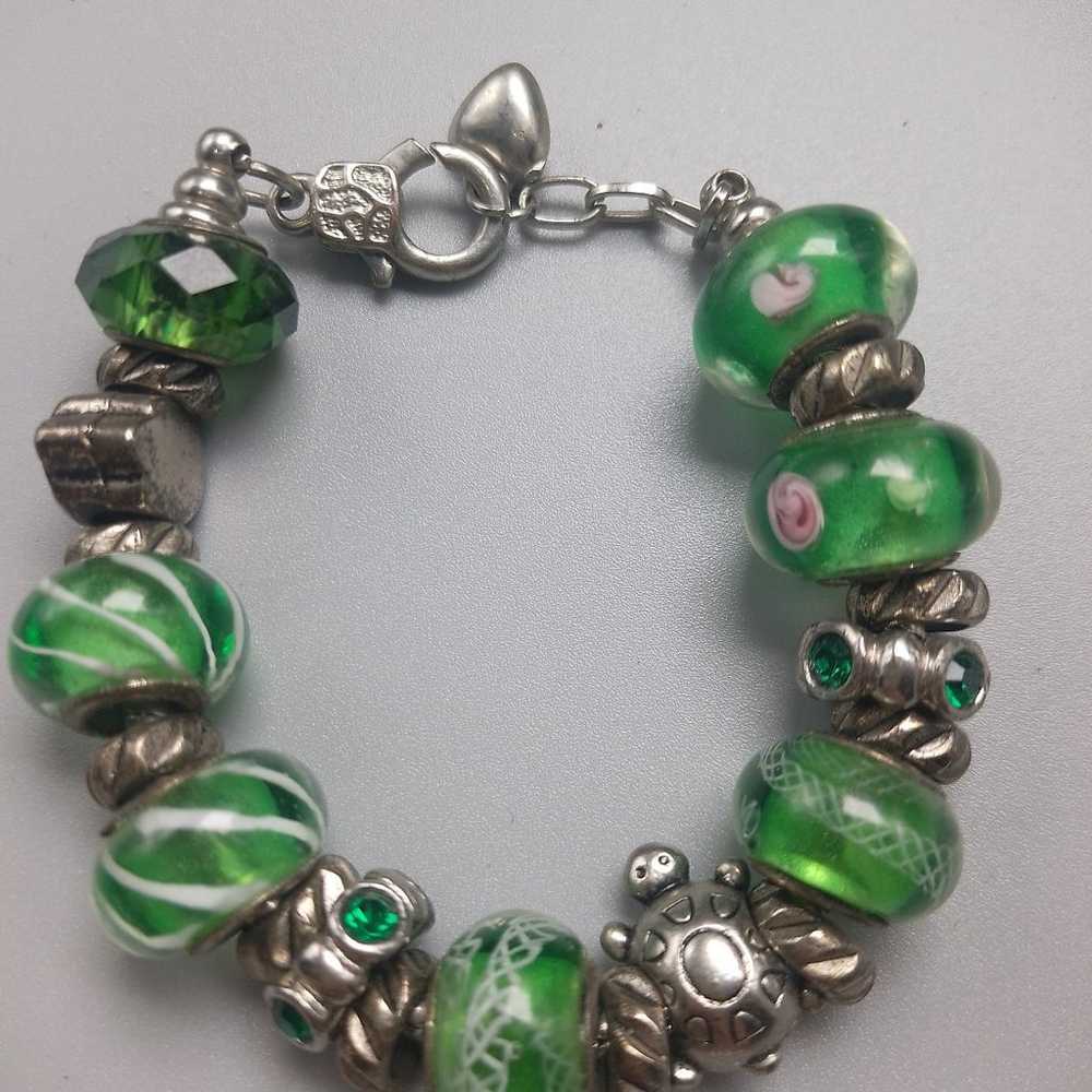 Pandora style Bracelet Unique Silver and Green tu… - image 1
