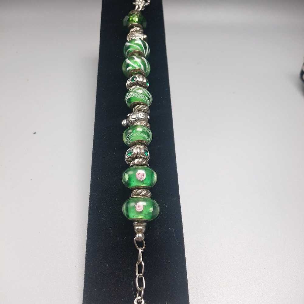 Pandora style Bracelet Unique Silver and Green tu… - image 2