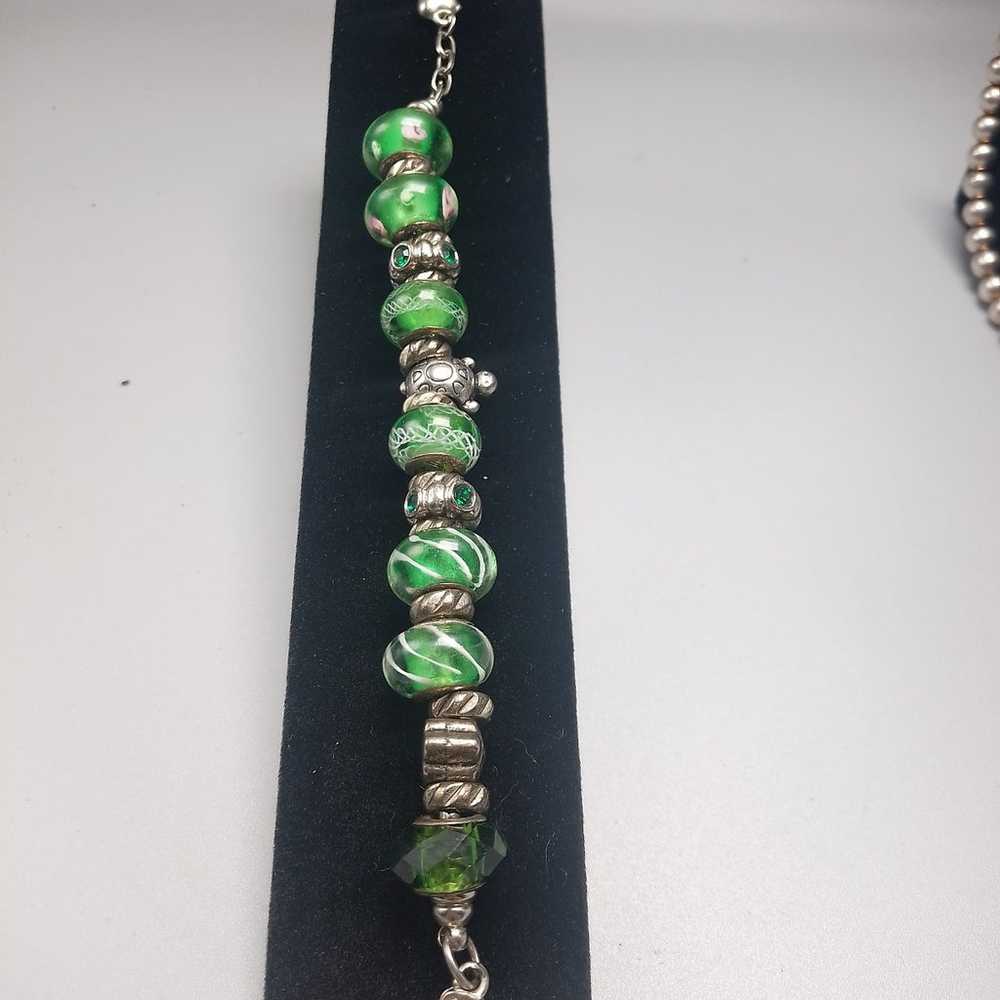 Pandora style Bracelet Unique Silver and Green tu… - image 3