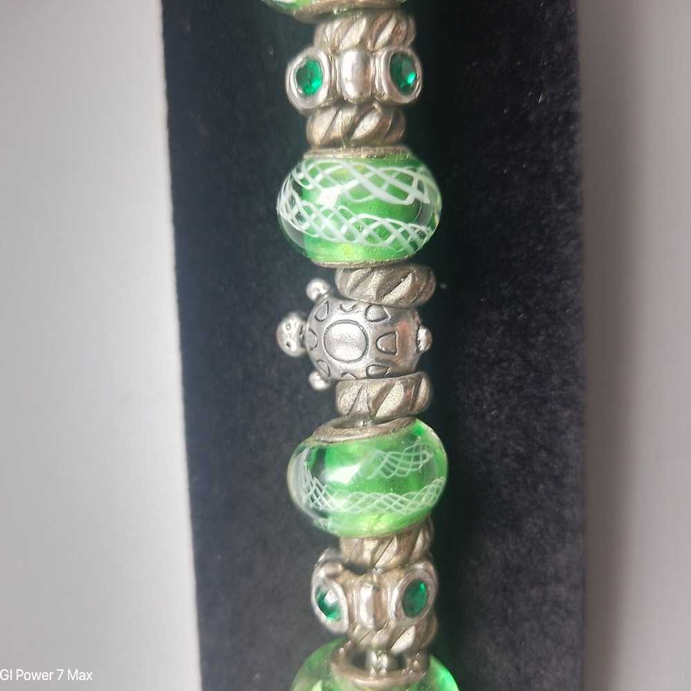 Pandora style Bracelet Unique Silver and Green tu… - image 4