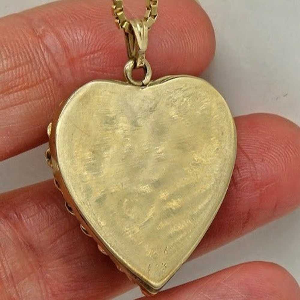 Vintage 14K gold heart locket with 14 K gold chain - image 8