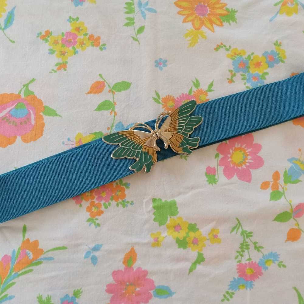 Vintage Blue Butterfly Stretch Belt - image 3