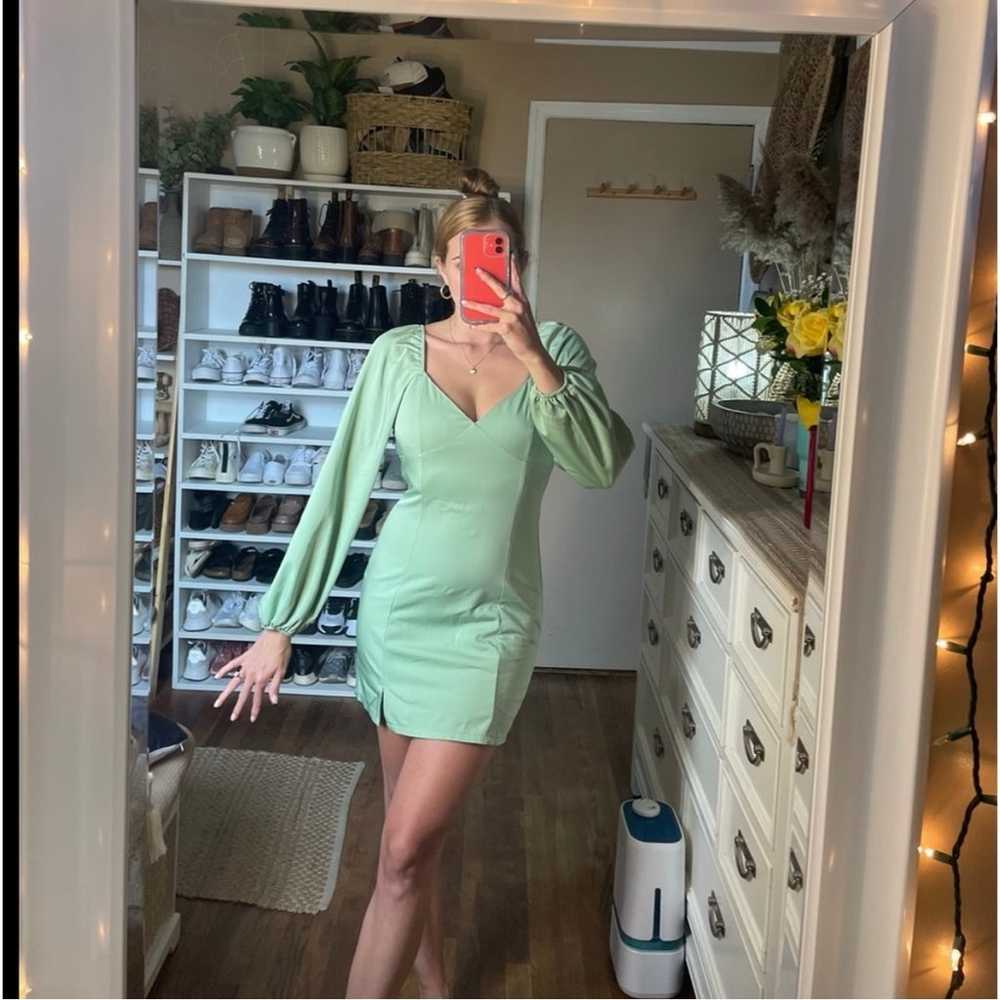Kendall & Kylie Bustier Slit Satin Mini Dress gre… - image 6