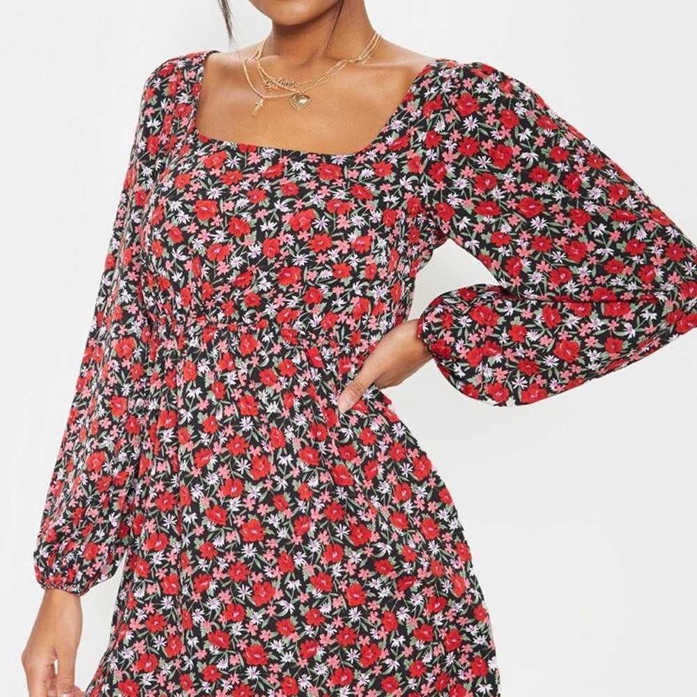 PrettyLittleThing Red Floral Dress Sz 0 - image 2