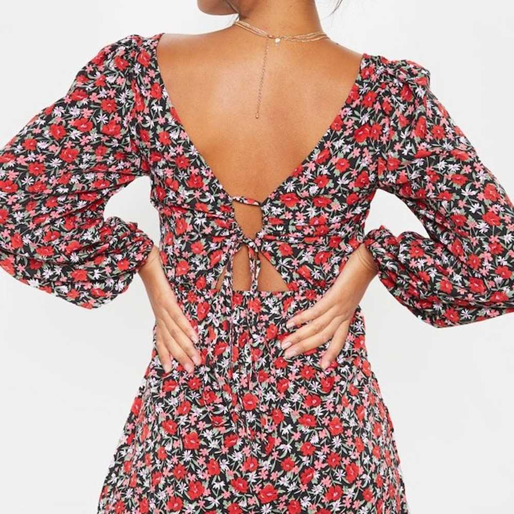 PrettyLittleThing Red Floral Dress Sz 0 - image 3