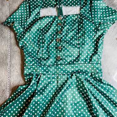 1950’s Apple Green Polka Dot Dress - image 1