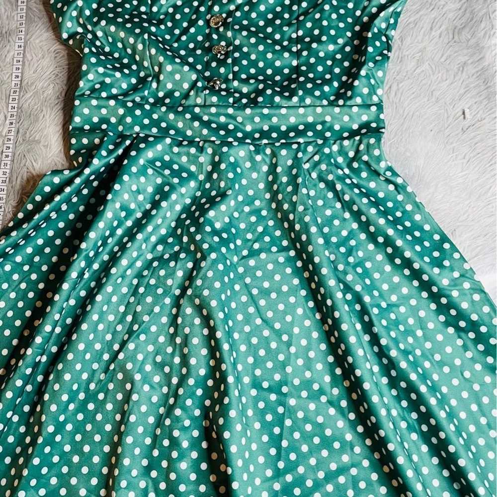 1950’s Apple Green Polka Dot Dress - image 4