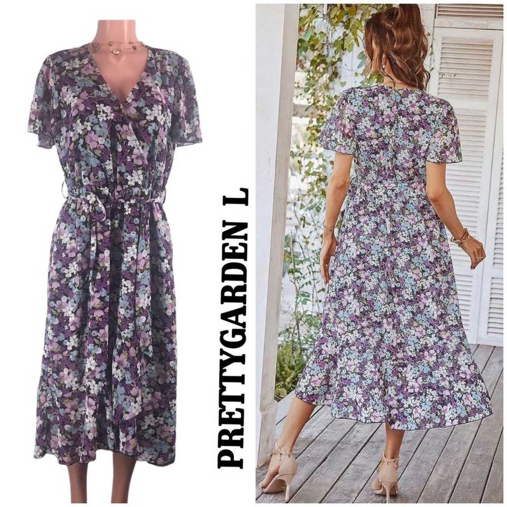 PRETTY GARDEN Women's Dress L Casual Boho Floral … - image 1