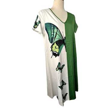Misslook Green Butterfly Shift Dress Colorblock V 