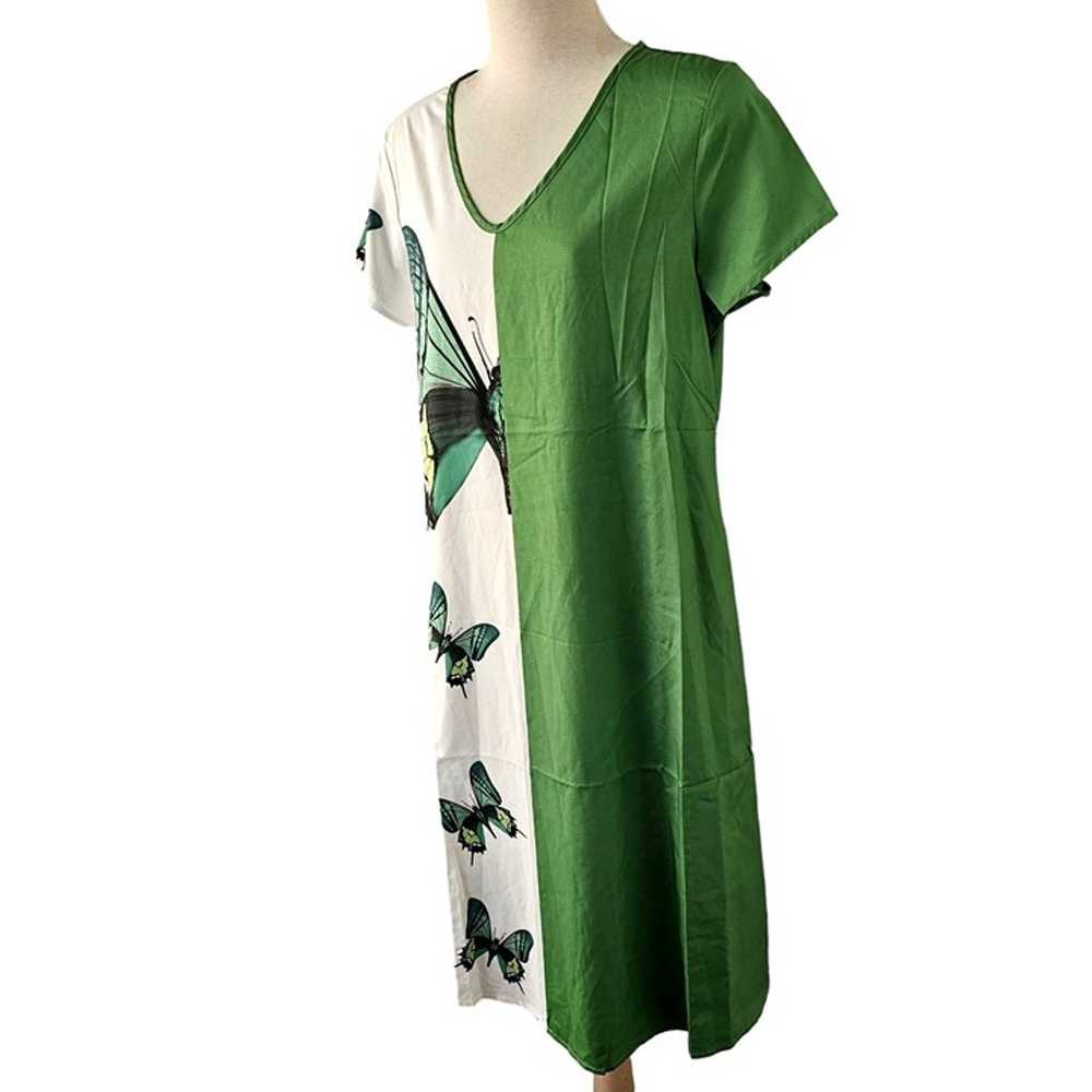 Misslook Green Butterfly Shift Dress Colorblock V… - image 5