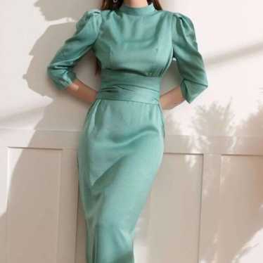 NWOT Aqua Green Half-Sleeve Ankle Length Dress - image 1
